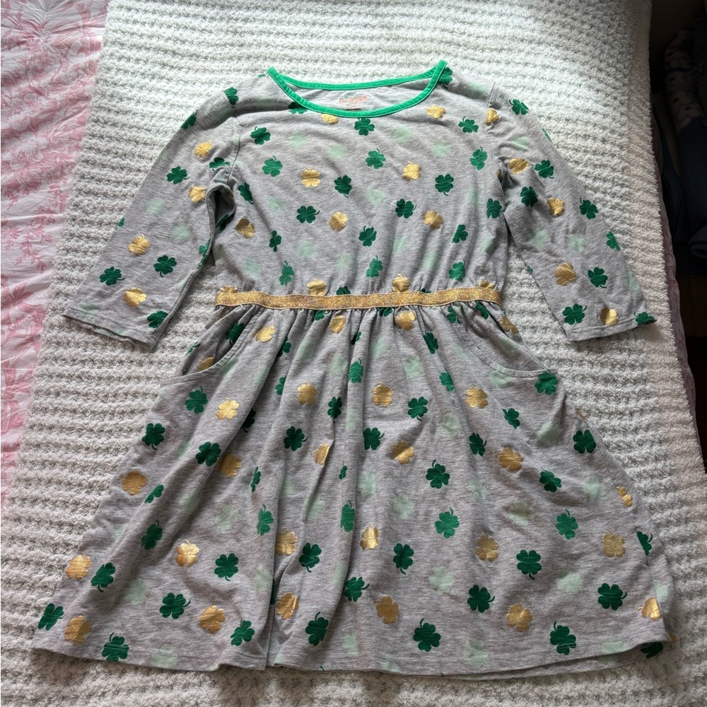 Cat & Jack Green and Cream A-Line Dress with 3/4 Raglan Sleeves